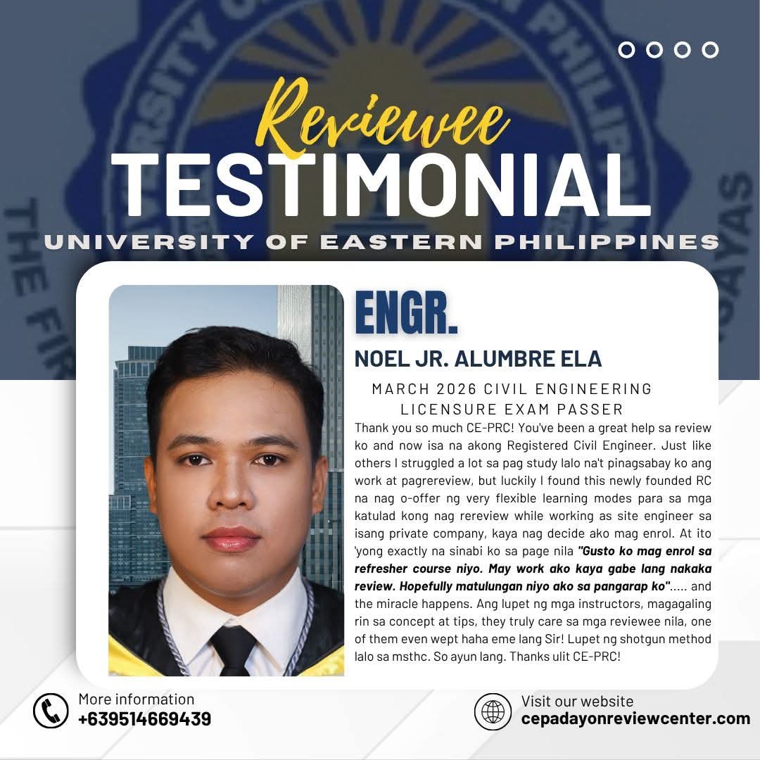 March CELE board passer testimonial — successful Civil Engineering Licensure Exam passer
